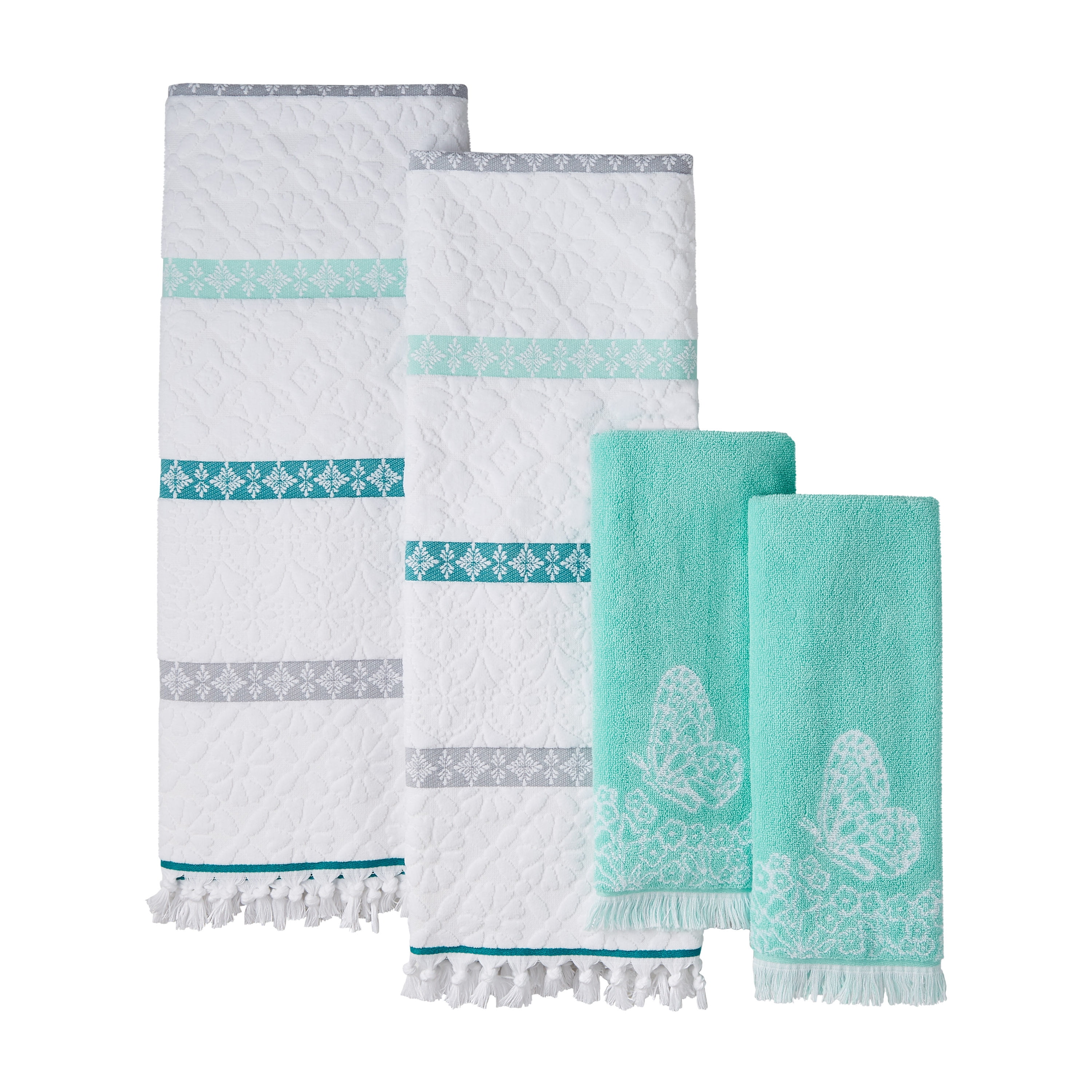 The Pioneer Woman 4 Piece Cotton Bath Towel Set, Classis Mint