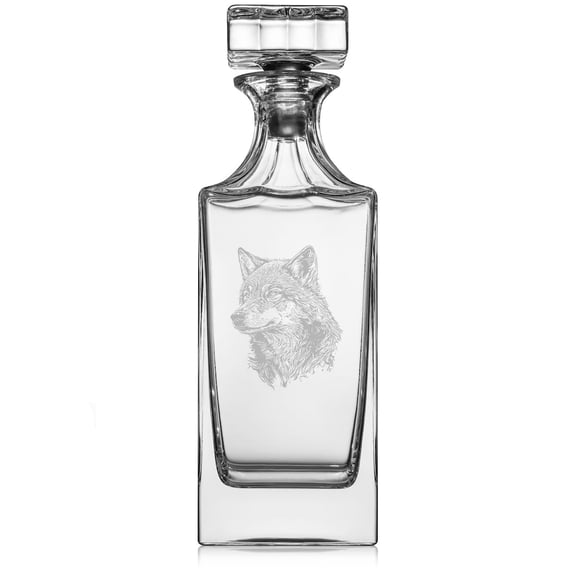 30 oz Glass Whiskey Decanter with Glass Stopper Gift Wolf Head