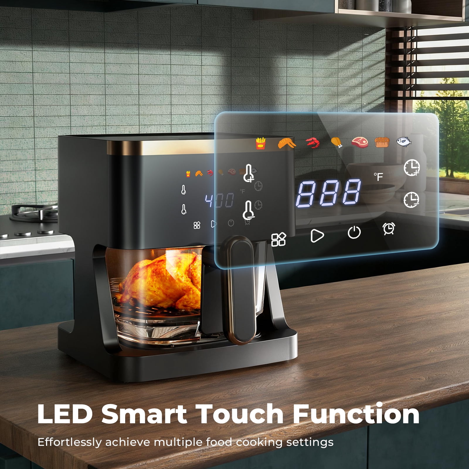 7-in-1 Air Fryer, 5 QT Glass Basket Fryer, 360° Cooking Window, 1400W Precise Heating, Air Fry, Reheat, Roast, Bake, Patbrela LED Smart Touchscreen