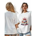 thumbnail image 7 of Women's T-Shirt Birthday Cake Short Sleeve Casual Tee Classic Crew Neck T Shirt for Women White, L, 7 of 7