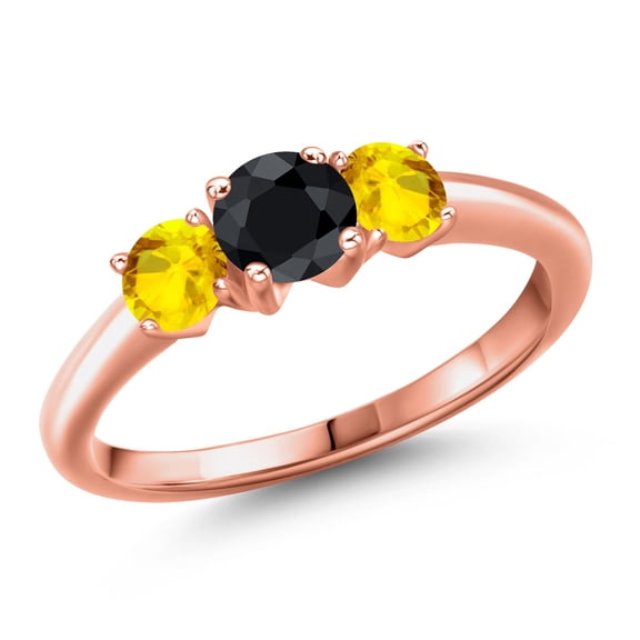 Gem Stone King 18K Rose Gold Plated Silver Black Sapphire and Yellow Sapphire Engagement Ring for Women | 1.41 Cttw | Round 5MM | Gemstone September Birthstone | Size 8