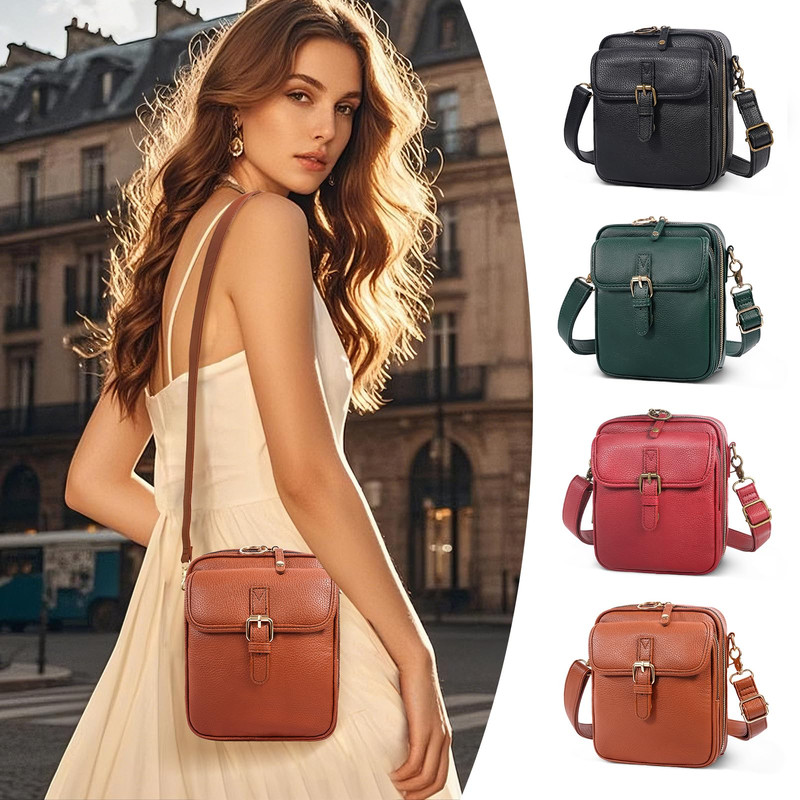 AOUNQ Small Messenger Bag Vegan Leather Crossbody Bag for Women Men, Vintage Cross Body Shoulder Purse with Card Slots