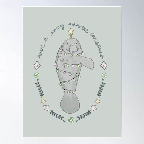 Merry Manatee Poster Wall Art, Modern Wall Decor For Living Room Bedroom, 8x12 UNFRAMED