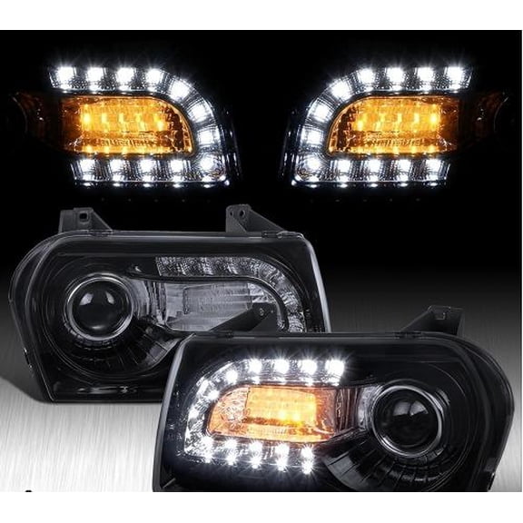 Fit 2005-2010 Chrysler 300 Glossy Black Smoke LED Signal Projector Headlights