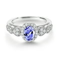 thumbnail image 2 of Gem Stone King 925 Sterling Silver Blue Tanzanite and White Moissanite Engagement Ring for Women | 0.93 Cttw | Oval 7X5MM | Gemstone December Birthstone | Size 5, 2 of 3