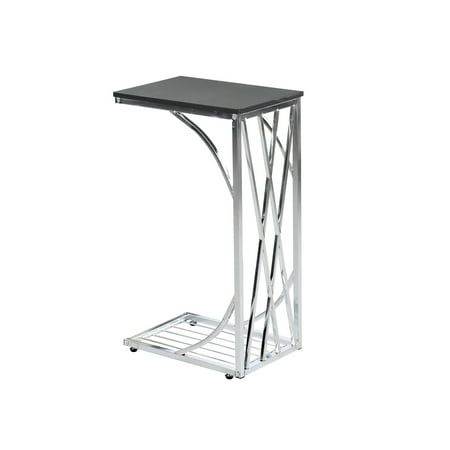 - Sofa Side End Table - Metal Sides in Chrome or Black with Black or Walnut Top - C-Shaped Slides Up To Sofa Chair Recliner -Snacks Drinks TV Tray
