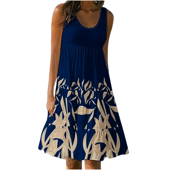 HONHUZH Summer Dresses for Women 2022, Plus Size Ethnic Style Printed Sleeveless Tank Casual Dress