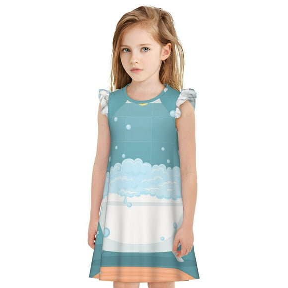Fotbe Bathtub with Soap Bubbles Vestido de Dormir para Niñas de 3 a 10 Años, Mangas Cortas, Estilo Princesa, Pijama Camisón con Mangas Voladas-X-Large