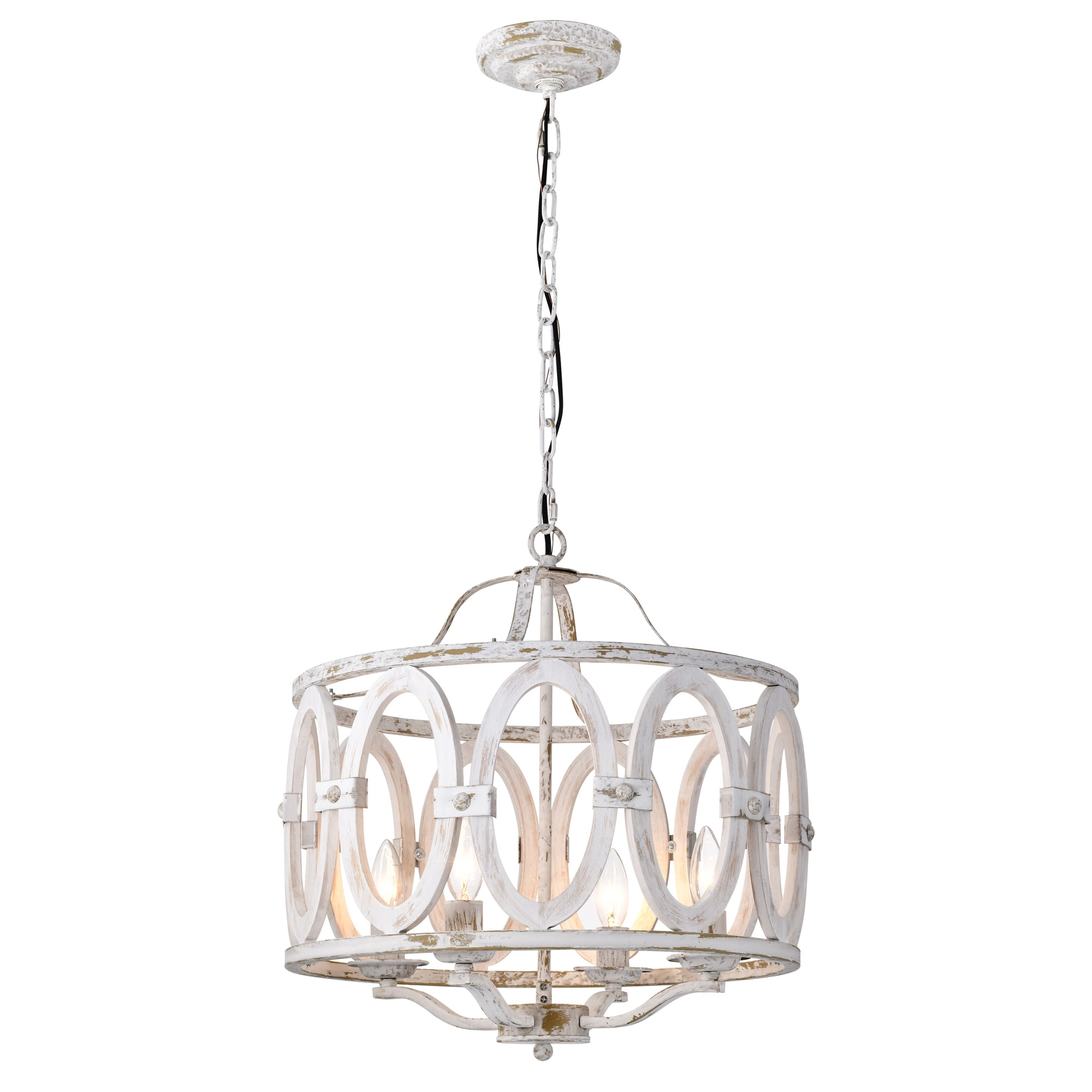 Warehouse of Tiffany Moonring Distressed White 18 Inch Farmhouse Style Pendant Ceiling Lighted Chandelier