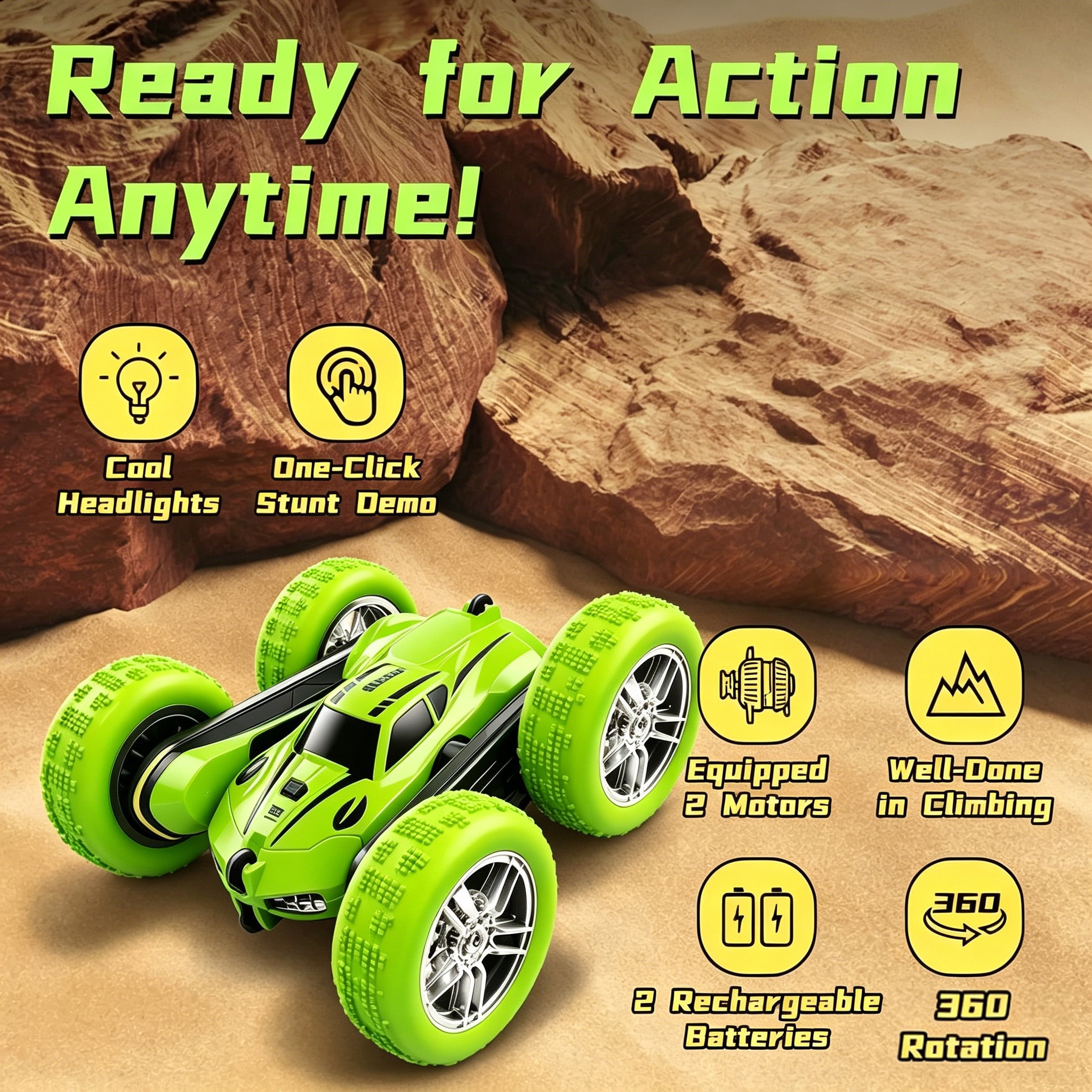 HNH Remote Control Stunt Car, 2.4GHz Double Sided 360°Flips RC Stunt Car, Off Road Cars Toy Gift for 4-12 Year Old