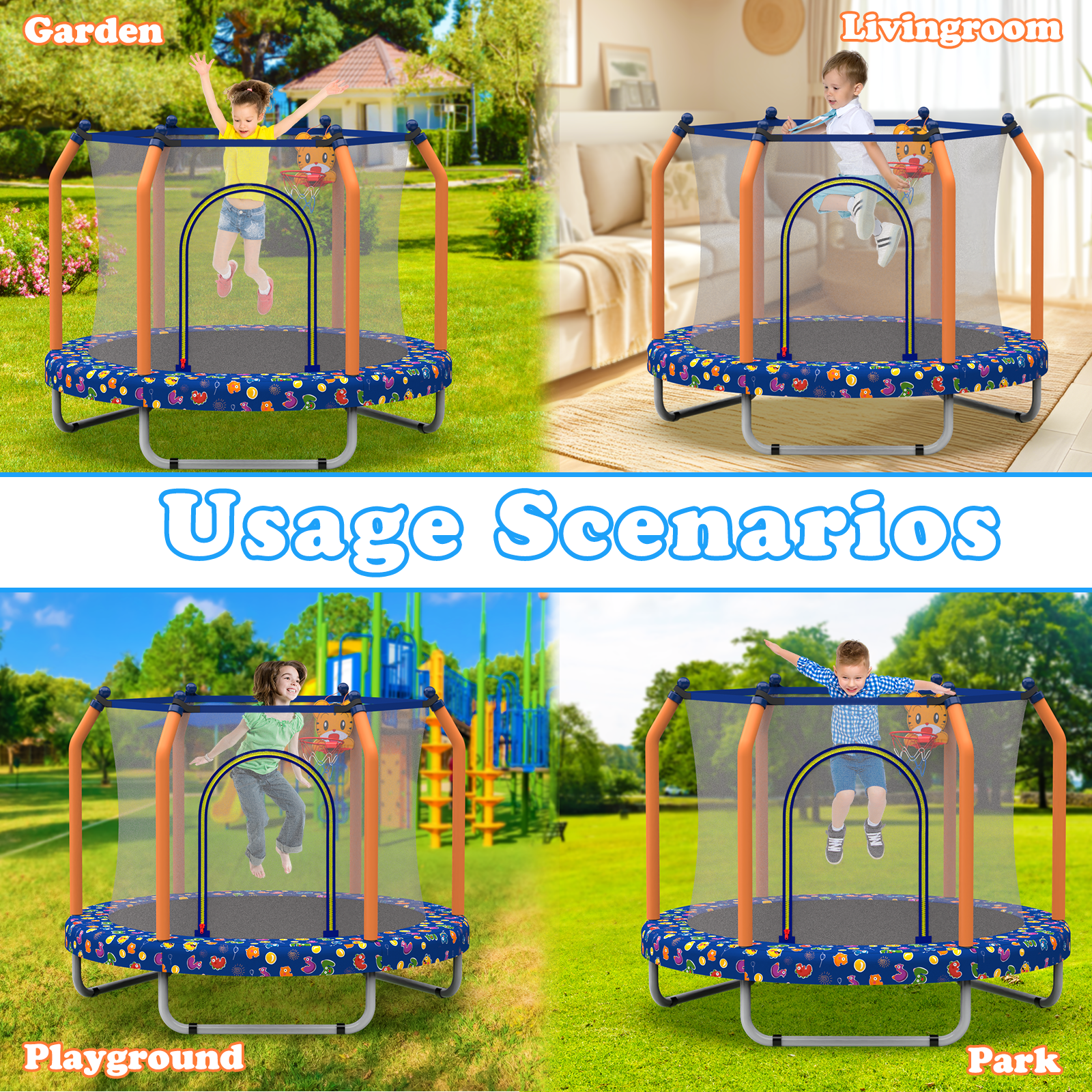 Toddler Trampoline with Basketball Hoop on Clearance for Kids, SEGMART 55" Kids Round Trampoline with Enclosure Net, Heavy Duty Outdoor Recreational Small Trampoline with Ball, Gift for Boys Girls