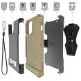 thumbnail image 2 of Tri-Shield Combination for iPhone 13 Pro Max Case, Nakedcellphone [Military Grade] Rugged Cover with Metal Kickstand [Includes Wrist Strap Lanyard + Belt Clip Holster] - Brown, 2 of 10