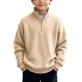 thumbnail image 2 of LOINRODI Boys Quarter Zip Waffle Knit Sweater Stand Collar Fashion Long Sleeve Soft School Outdoor Pullover Beige 7 Years, 2 of 9
