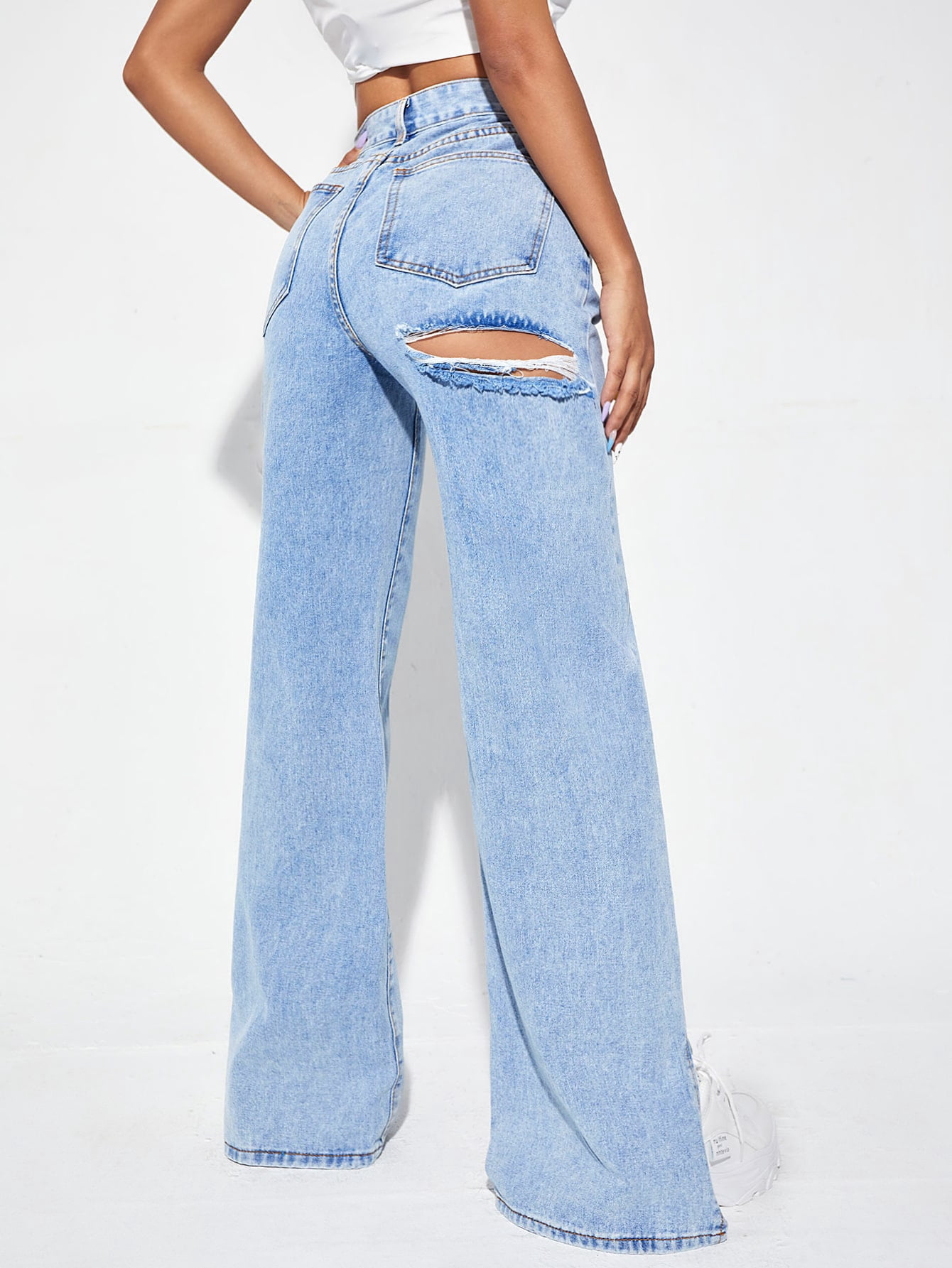 Split Hem Wide Leg Jeans 21760W31112 