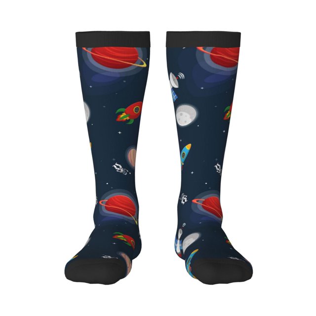 Fotbe Space Cartoon Calcetas Divertidas Estampadas para Hombre y Mujer, Calcetas de Algodón hasta la Rodilla para Caminar, Correr, Enfermería y Embarazo