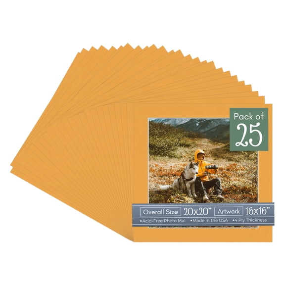 Golden Orange Picture Frame Mat for 20x20 Frames - Fits 16x16 Photos - 25 Mats