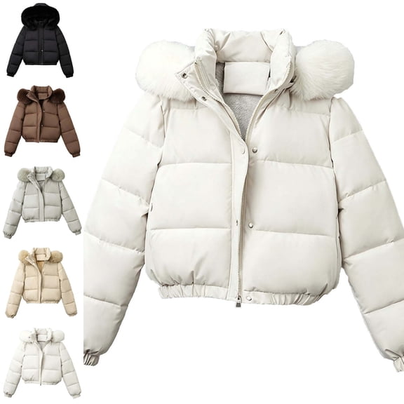 Levmjia Women's Faux Fur Hooded Puffer Jacket Lined Warm Winter Coat Zip Up Quilted Outerwear with Pockets