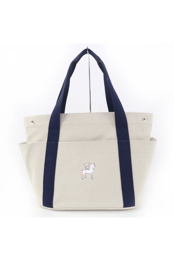 Pre-Owned HERMES Cabriole Tote Bag, 100% Cotton, Gris Perle, Made in France, Women's.