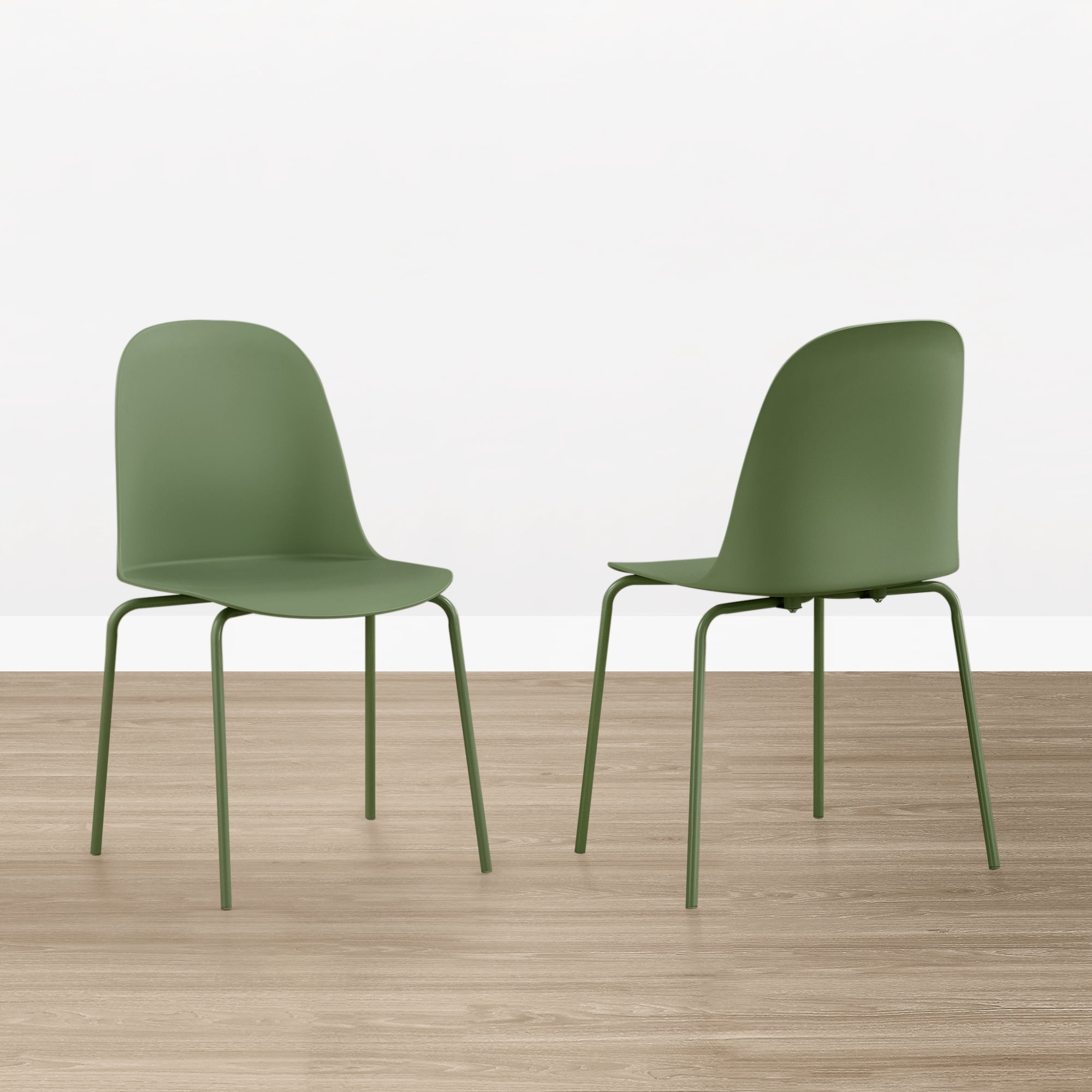 Spruce & Spring Modern Stackable Dining Chairs, Molded Plastic Kitchen Chairs with Metal Legs, Space-Saving Armless Design, Green, Set of 4