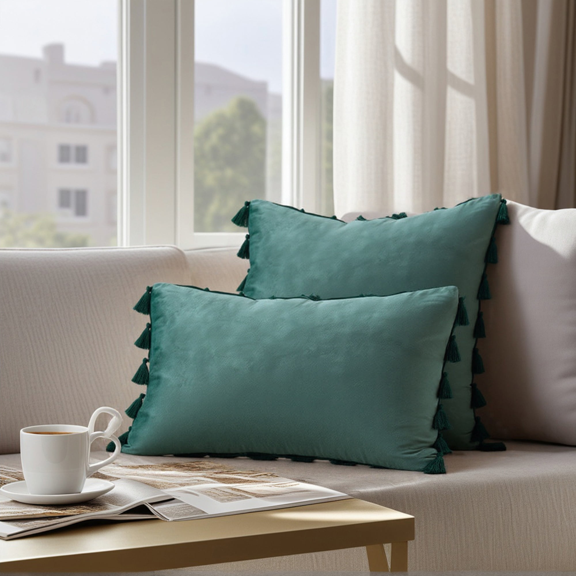 Unique Bargains Velvet Soft Throw Pillow Covers Pack of 2 Green 20" x 12"