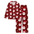 thumbnail image 4 of french terry split short pajama sets for women plush lounge wear Women's Christmas Santa Print Button Pocket Long Sleeve Trousers Home Pajama Set, 4 of 5