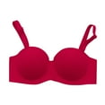 thumbnail image 2 of YWDJ Comfy Bras for Women Back Closures Comfy Bras No Wire Lounge Bras Wide Strap Half Cup Push up Seamless Comfortable Bras Padded Comfort Bras Wrap Solid Bras Red L, 2 of 4