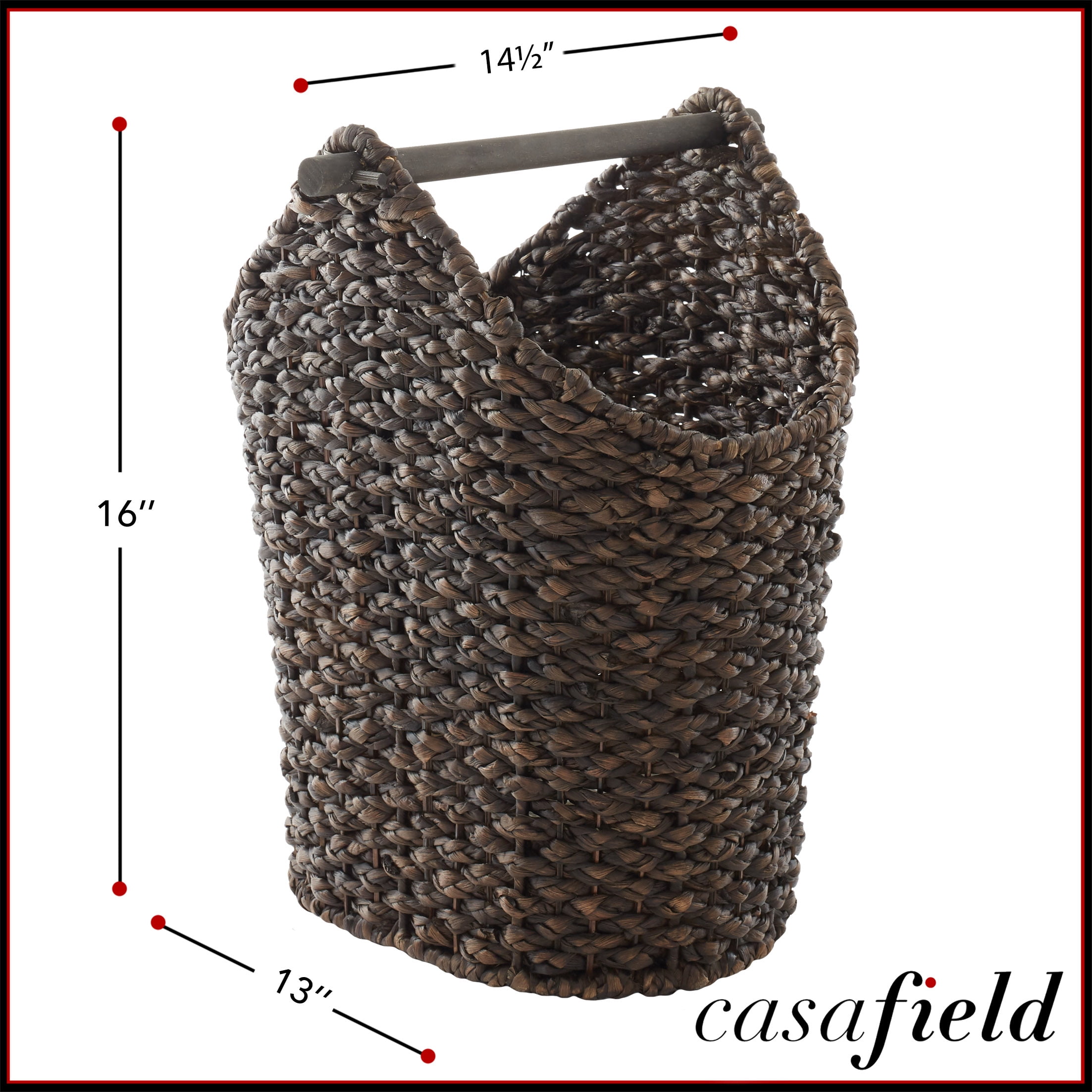 Casafield Toilet Paper Roll Holder Storage Basket with Wood Bar - Natural, Woven Water Hyacinth Wicker Bathroom Tissue Storage Organizer