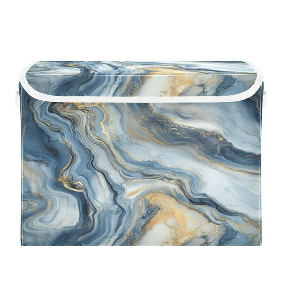 Storage Box With Lid 16.5x12.6x11.8In Foldable Stacked Household Storage Box Blue Marble Stripe