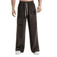 thumbnail image 3 of Mens Casual Cargo Pants Men's Straight Leg Casual Pants Stretch Elastic Waist Drawstring Joggers Pants Loose Cargo Pocket Straight Pants Mens Pants Trousers Overall Streetwear, 3 of 6