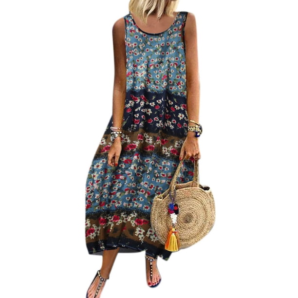 Lallc - Women's Summer Plus Size Long Dresses Floral Sleeveless Baggy