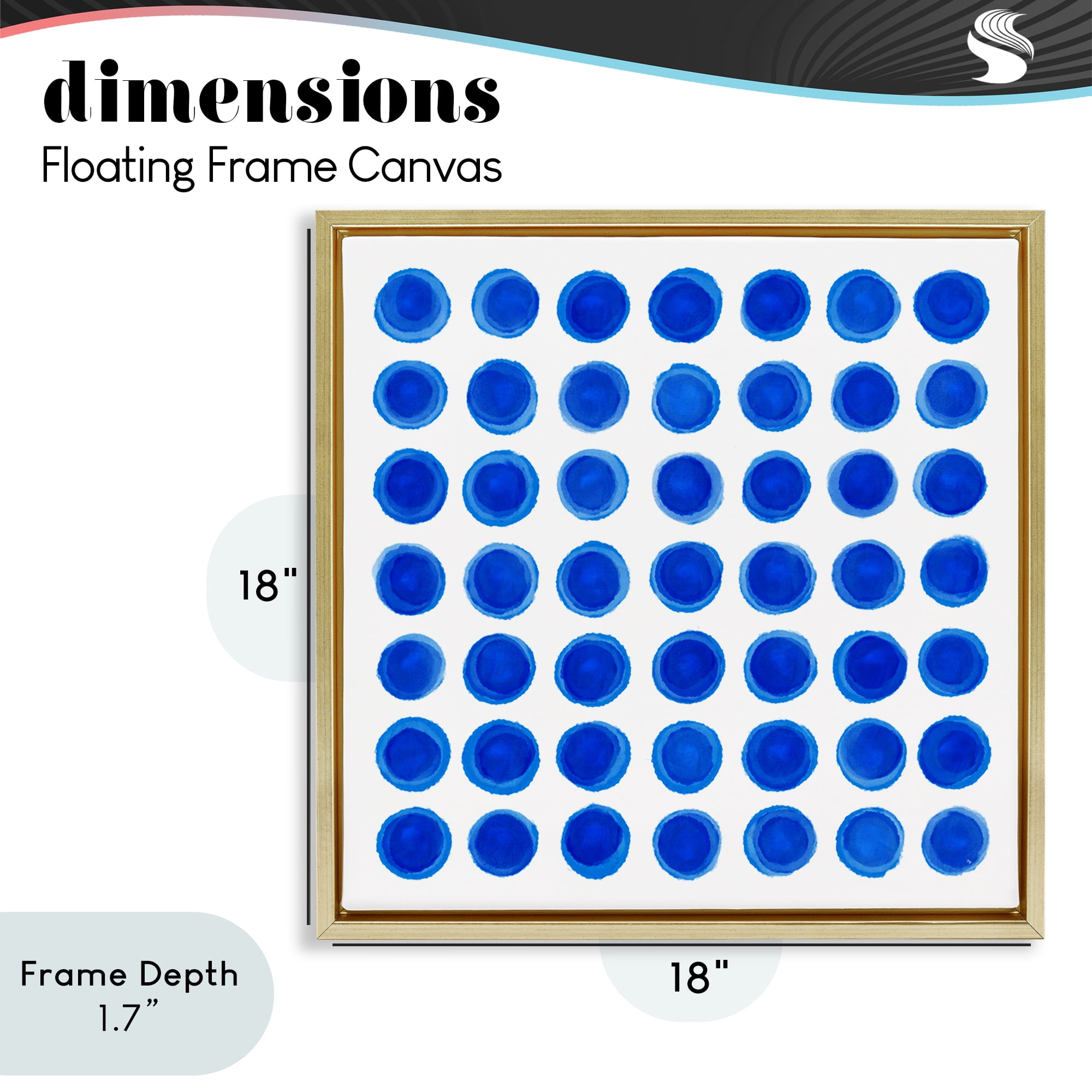 Stupell Industries Blue Dots Uniform Pattern Gold Framed Floater Canvas Wall Art, design by Martina Pavlova