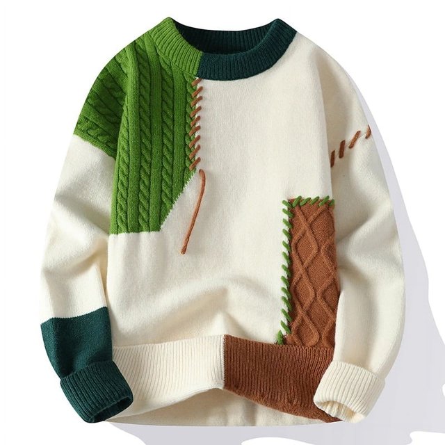 Chandails Chauds Automne Hiver pour Hommes Mode Col Roulé Patchwork Pulls Nouveaux Vêtements de Rue Coréens Pull Décontracté pour Hommes