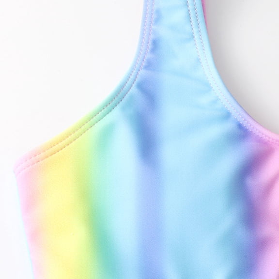 Vedolay Girls Swimsuit 3 Piece Tropical Print Swimsuit Bikini Sets with Cover Up Skirt,Light Blue 5-6 Years