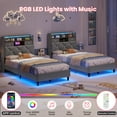 thumbnail image 5 of Twin Size Platform Bed Frame with LED Light and Charging Station,Velvet Upholstered Headboard with Hidden Storage,with 2 Drawers & Storage Shelves,Grey, 5 of 9