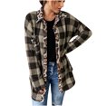 thumbnail image 2 of Ladies Houndstooth Leopard Print Contrast Plaid Long Sleeve Shirt Jacket, 2 of 6
