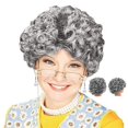 thumbnail image 2 of Lady Costume Set Gray Curly Hair Granny Pearl Necklace Glasses Walking Cane Role Play Accessories Set heqiyong toy, 2 of 2