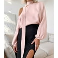 thumbnail image 4 of Womens Dressy Casual Off-Shoulder Top, Fashionable Satin Pullover Long-Sleeved Shirt Pink L, 4 of 9