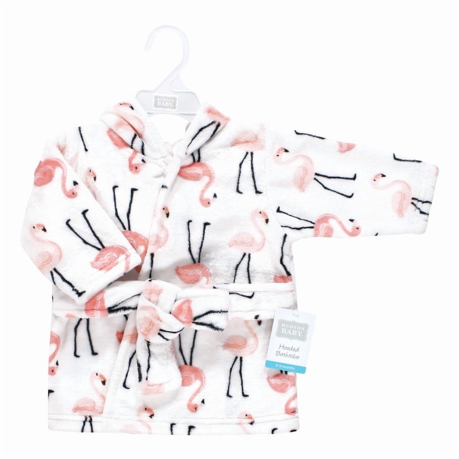 Hudson Baby Unisex Baby Plush Animal Face Bathrobe, Flamingo, 0-9 Months