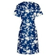 thumbnail image 5 of Wycnly Formal Dresses for Women Tie Waist Loose Flowy Ruffle Swing Beach Dress Round Neck Short Sleeve Floral Print Summer Mini Dresses Dark Blue XL Clothes, 5 of 7
