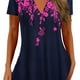 thumbnail image 4 of Blusa morada con cuello en V, manga corta, estampada, transpirable, para uso casual, para ir de compras, viajar, oficina, talla L, 4 of 6