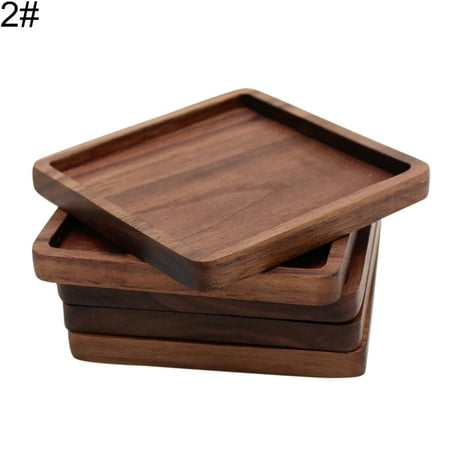 

Huam Round Square Cup Coaster Black Walnut Wood Insulation Dining Table Mug Mat Pad