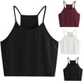 thumbnail image 3 of Fengqque Women Tops Color Sleeveless Pullover Vest Tank Crop Shirts, 3 of 4