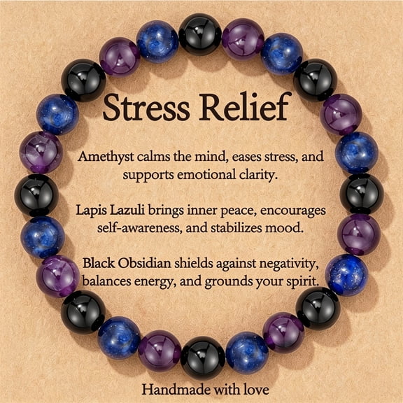 DESIGNICE Healing Crystal Bracelet for Women,Natural Stone Beaded Bracelets Triple Protection Stress Relief New Beginnings Good Luck Jewelry Birthday Gifts Beaded Bracelets for Women