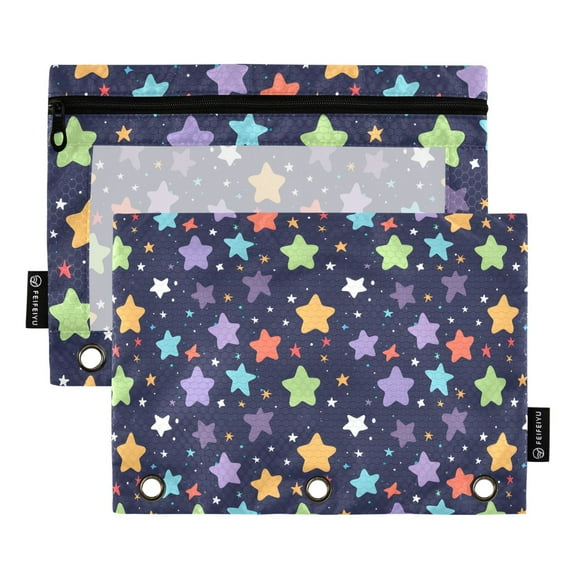 Cute Gorgeous Stars 2 Pack Pencil Pouch for 3 Ring Binder Smooth Zipper Folders with Pockets Clear Window Pencil Case