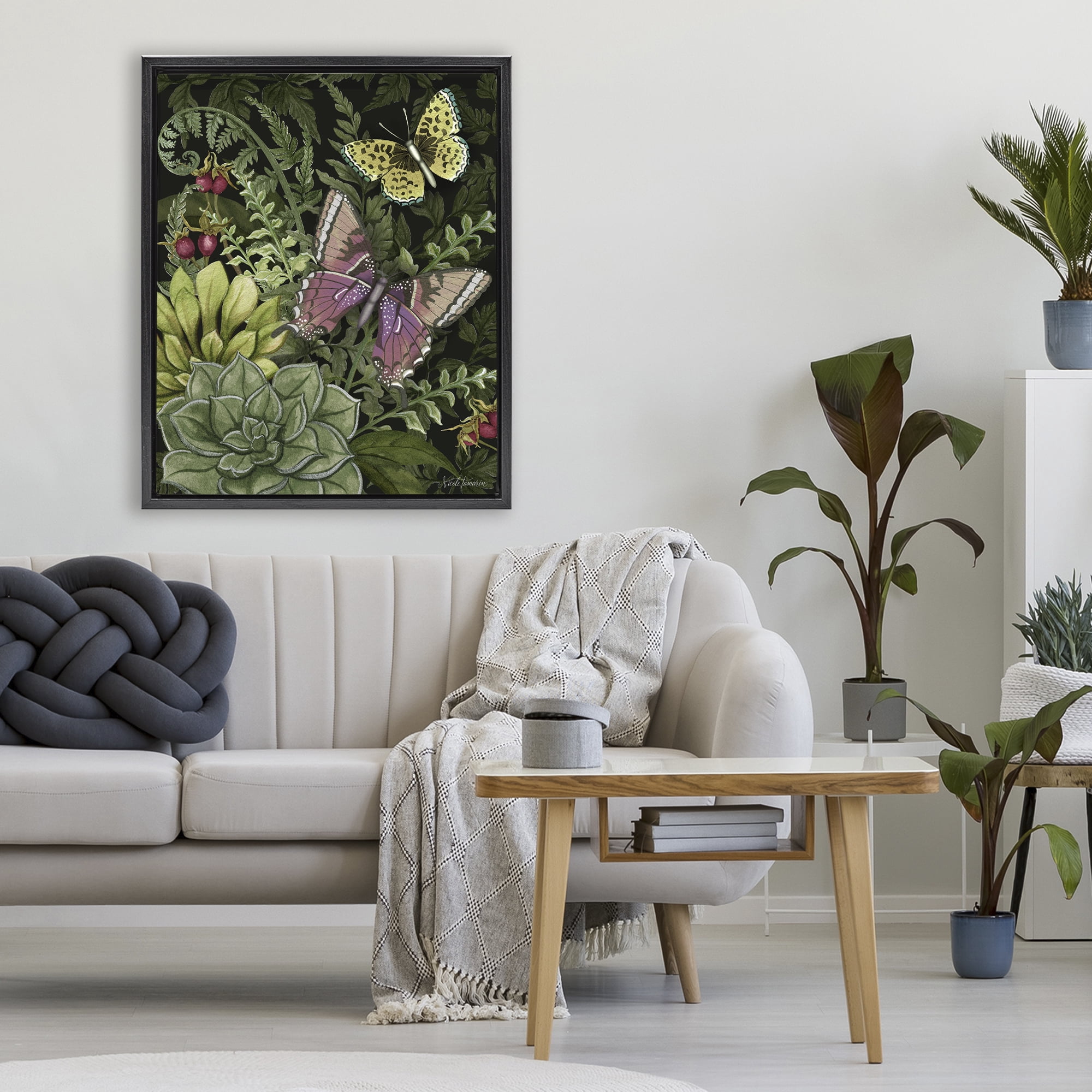 Stupell Industries Dark Succulents Midnight Garden Black Framed Floater Canvas Wall Art, design by Nicole Tamarin