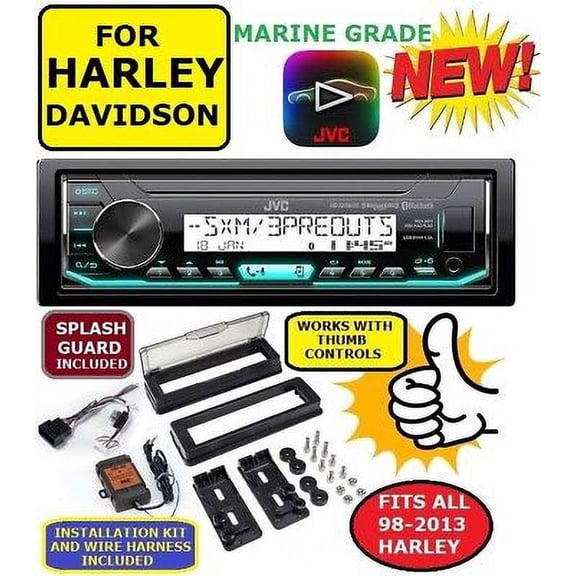 FOR 1996-2013 HARLEY TOURING MARINE JVC KD-X35MBS BLUETOOTH USB STEREO PACKAGE