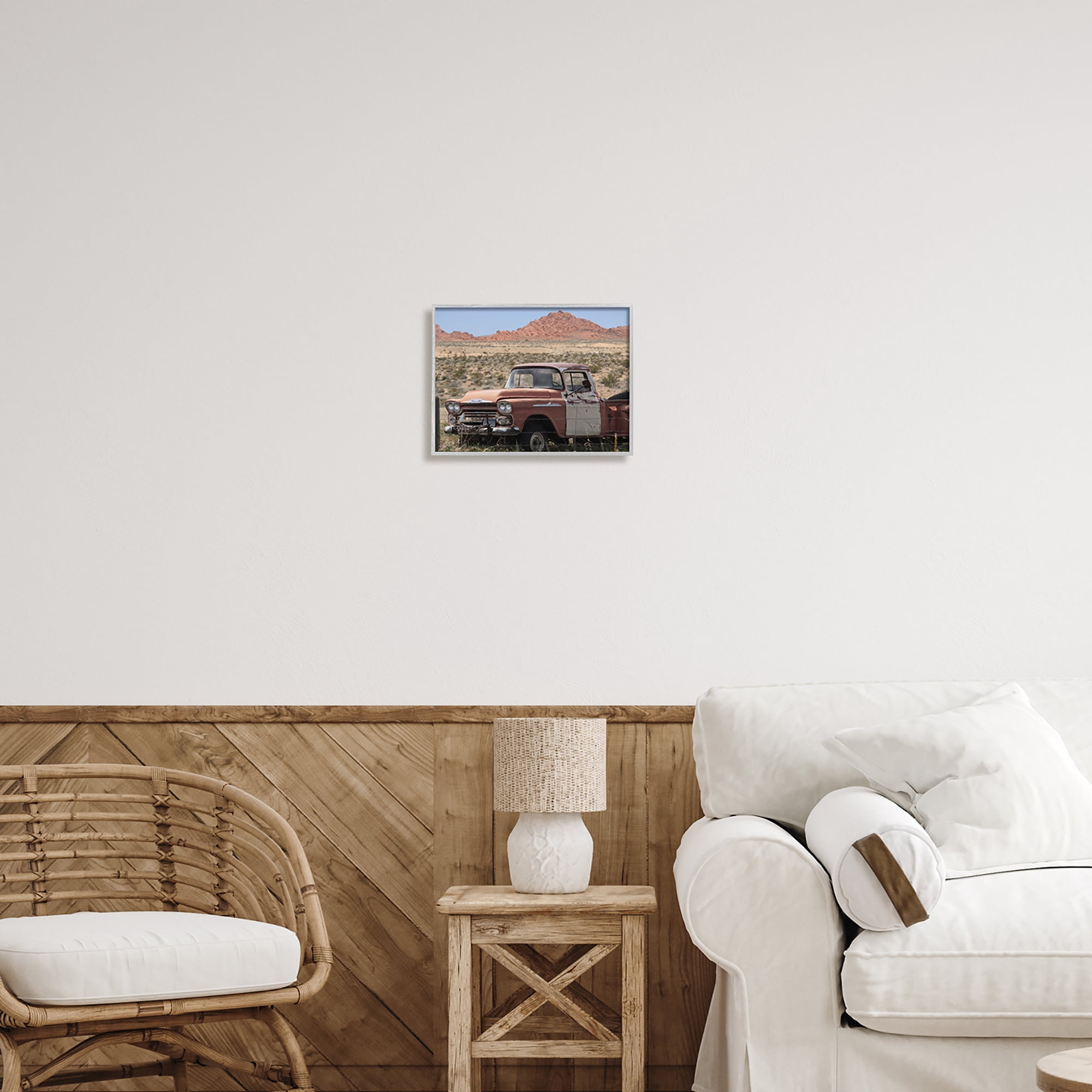 Stupell Vast Desert Mountains Vintage Truck Transportation Photography Gray Framed Art Print Wall Art