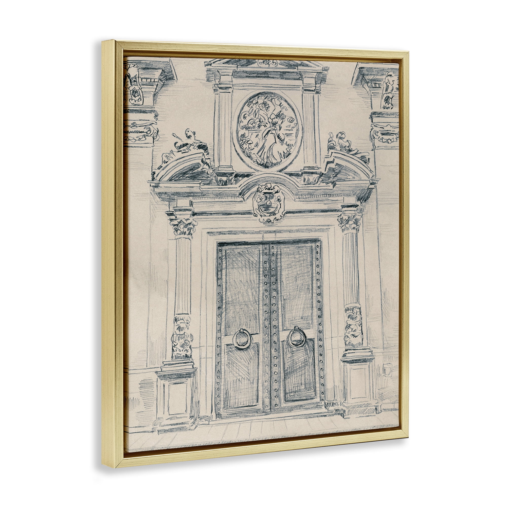 Stupell Industries Detailed Architecture Scene Town & City Drawing Gold Floater Framed Art Print Wall Art, 17 x 21