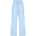 thumbnail image 4 of Womens Capri Pants Casual Summer 2024 Drawstring Comfy Linen Straight Capris with Pockets Beach Wide Leg Cropped Trousers, 4 of 5
