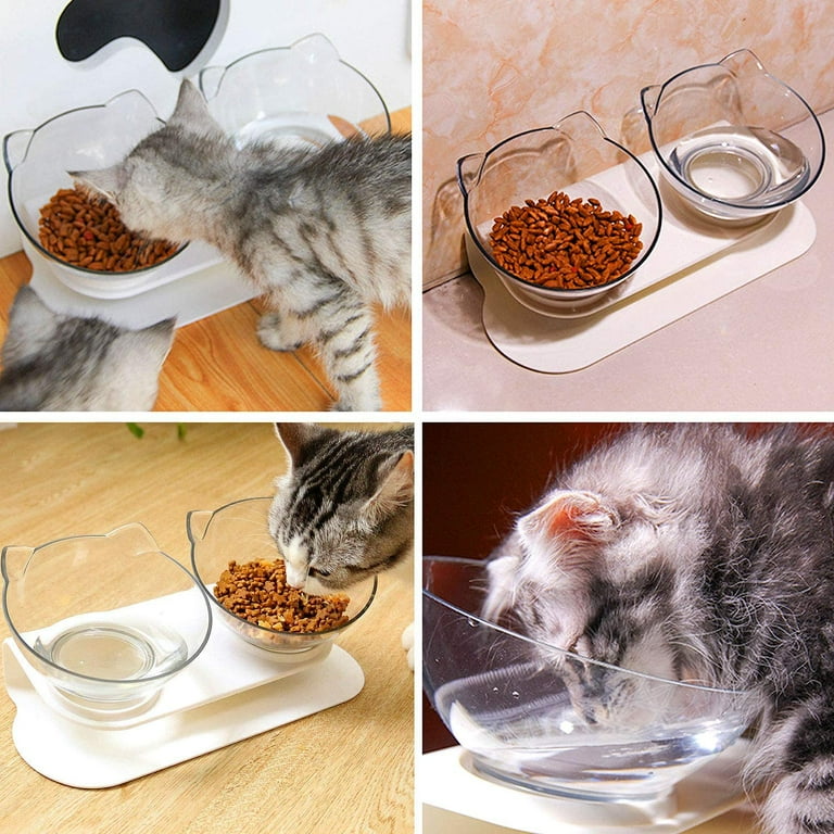 15°Elevated Cat Food Bowls with Silicone Pet Mat, Double Raised Cat  Transparent Plastic Bowl with Stand, Stress-Free Suit for Cats and Small  Dogs, Anti Vomiting cat Bowl, Cute Cat Face Bowl 